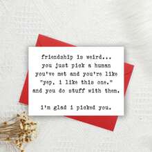 1 szt. Humorystyczna kartka przyjaźni z sarkastycznymi cytatami, materiał papierowy, wyjątkowy prezent dla przyjaciół, kolegów, rodzeństwa, najlepszych przyjaciół, nadaje się na Boże Narodzenie, urodziny i inne okazje - Wielokolorowe - Zobacz 5