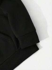 Sudadera con capucha con cordón con estampado de pareja con bolsillo de canguro - Negro - Ver 3