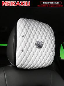 MEIKAXIU 1/2pcs Soft Leather Embroidered Rhinestone Bling Bling Crown Car Headrest Cover, Comfortable Car Decor Accessories - Soft Leather Crown Headrest Cushion - View 17