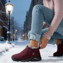 Women's Snow Boots, New Winter Snow Boots, Slip-On Design, Fleece Lining For Enhanced Warmth, Women's Slip-On Shoes, Non-Slip Sole, Stylish Appearance, Versatile For Winter. - Màu Đỏ Sâu - Xem 5