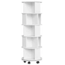 HEXCELEN Drehbares Bücherregal, 360° drehbares Bücherregal mit Rollen, 5-stöckiges Ablagefach, drehbares Bücherregal mit festen Rollen für Wohnzimmer, Arbeitszimmer, Büro, Weiß, 45 x 45 x 161,5 cm - Weiss - Übersicht 12