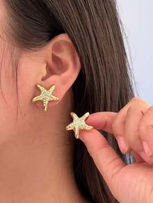 1/6 Pairs Beach Ocean Style Seashell, Conch, Starfish Earrings Set, Lightweight Elegant Earrings Suitable For Beach Travel, Fashion & Versatile For Different Outfits - Gold - View 3