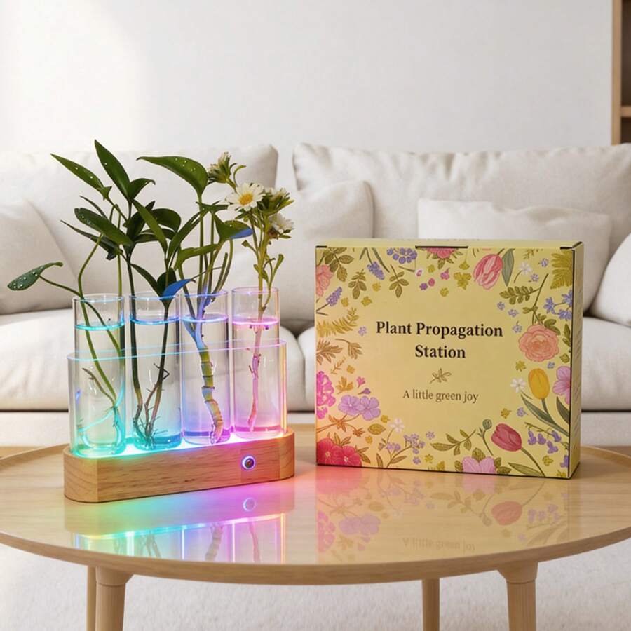 Plant Propagation Station With LED Grow Light Glass Hydroponic Vase For Indoor Plants Desk Home Decor Versatile Color Options For Optimal Growth - RGBIC - View 1