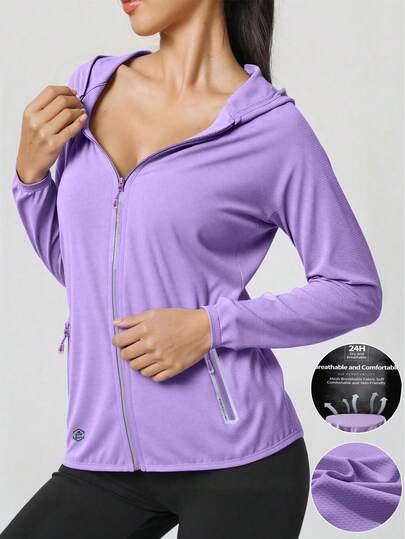 Women's Lightweight Breathable Outdoor Jacket For Summer, Sun Protection Hoodie Jacket, Lightweight Zip-Up Top, Long Sleeve Shirt, Suitable For Hiking And Outdoor Activities