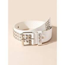 Street 1PC Stylish Punk Style Rivet Decor Versatile Jeans Belt Dress Belt Halloween Summer, School Fall, Autumn, Halloween - White - View 13