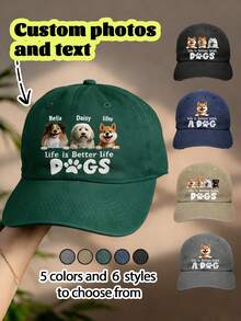Custom-Made Personalized Hats, Featuring Multiple Names And Photos, Custom Pet Photos, Dog Photos, A Retro Washed Style, Five Color Options. Perfect For Dads, Father's Day Gifts, Birthday Gifts, And Stylish Items. Gifts For Pet Lovers - Multicolor - View 2