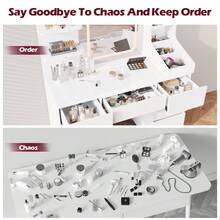 DEVOKO Dressing Table With Mirror And Stool, Vanity Table With LED Lights, Adjustable Brightness, Makeup Desk With 7 Drawers And 4 Shelves, Modern, Pink - Pink - View 4