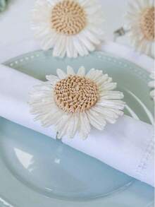 2-12pcs Handmade Daisy Napkin Rings, Woven Napkin Holders For Dining Table, Wedding, Family Gathering, Home Decor - Multicolor - View 6