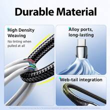 100W 6A Fast Charging Data Cable, Titanium Alloy, Compatible With Samsung Galaxy S25 S24, Honor, 14, Redmi, OPPO, OnePlus, VIVO And Other Android Phones, USB-C Charging, High-Speed Data Transfer, Nylon Braided - Black - View 8