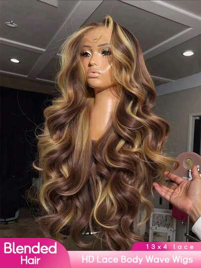 PQL 200% 密度水波纹蕾丝前假发，真人发混纺，自然黑色，13x4/13x6 高清透明蕾丝前假发，真人发混纺，预拔发际线，34 英寸无胶假发，水波纹真人发混纺，女士时尚假发，适合日常佩戴或聚会。