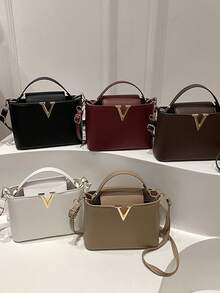 韩式极简优雅手提包，欧美新款时尚V字单肩水桶包 - 彩色 - 查看 7