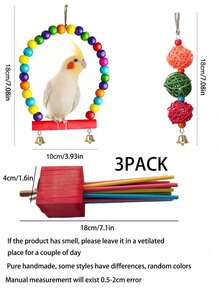 3pcs Chewable Paper Party Bird Toys With Colorful Lollipop Sticks - Suitable For Cockatiel, Medium Conures, And Quaker Parrots - For Chewing Enthusiasts - Enrichment Toys For Medium To Large Birds, Parrot Swing Toys, Parrot Cage Toys With Hanging Bells - Multicolor - View 2