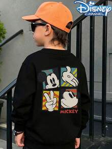 Disney Classic Character Mickey Mouse Print Hooded Sweatshirt - A Street-Style, Crewneck Casual Summer Top Suitable For Both Boys And Girls, Perfect For Holiday Parties, Gatherings, Outdoor Activities, And Everyday Casual Wear. - 黑色 - 查看 2