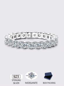 1 Piece Original 925 Sterling Silver Luxe 0.063ct*24 Pieces Moissanite Eternity Ring Dazzling Continuous Stones In Premium Sterling Silver, Meticulously Crafted For Timeless Glamour. It Exudes Opulence-Perfect For Gifting Or Treating Yourself. Water-Resistant, Tarnish-Resistant, And Bursting With Fire A Showstopping Accessory That Blends Sophistication & Everyday Wearability - Silver - View 8