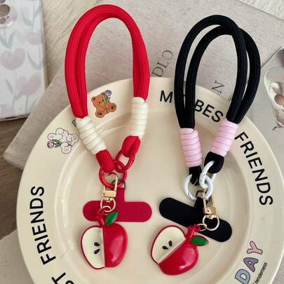 1pc Acrylic Half-Face Apple Phone Lanyard Wrist Strap, Cute Phone Wrist Strap With Drawstring, Phone Pendant Strap, Suitable For Universal Phone Cases DIY Detachable Pad, Unisex Portable Anti-Lost Anti-Drop Wristband