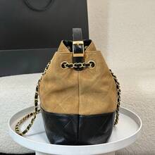 Ladies' Two Tone Quilted Suede And Leather Handbag, Brown And Black Shoulder Bag With Gold Chain Strap, Large Capacity Top Handle Shoulder Bag, Casual And Formal Handbag - Marrón - Ver 4