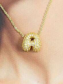 26pcs A-Z CZ Zirconia Letter Pendant Necklace, Punk Style Personalized Initial Necklace, Stainless Steel Hiphop Jewelry - Gold - View 2