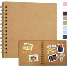 1 cuốn album ảnh DIY 40 trang trống, kích thước 7x7 inch, kèm sticker, bìa cứng giấy Kraft, thích hợp cho đám cưới, tiệc sinh nhật, v.v., màu đen, hồng, vàng Kraft, trắng, quà tặng sinh nhật cho bé trai và bé gái. - 7 inch - Xem 2