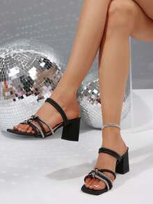 Giày sandal quai ngang kiểu Pháp thanh lịch, gót chunky, thích hợp cho hẹn hò, mua sắm, đi làm, công sở, họp mặt, tiệc tùng, du lịch, thời trang, đa năng, thoải mái. - màu đen - Xem 2