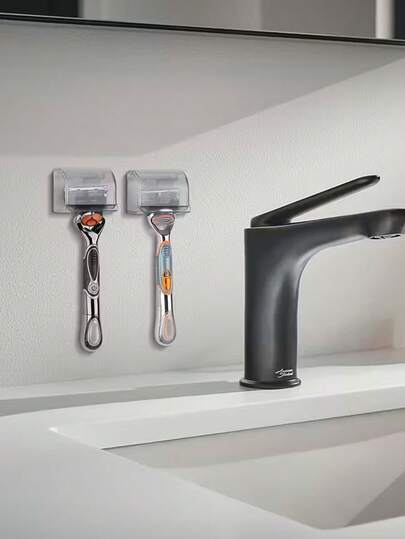 2个/1个带淋浴盖的剃须刀架，剃须刀收纳架，粘性安装式剃须刀架，适用于浴室、淋浴间、桌面