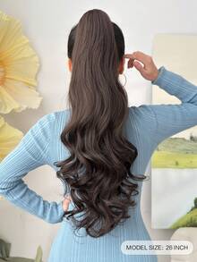 26 Inch Long Wavy Brown Heat Resistant Synthetic Fiber Claw Ponytail Hair Extension, Suitable For Women's Daily Use, Parties And Music Festivals - Brown - View 3