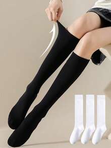 1/2/3 Pairs Women Solid Color Over-The-Knee Socks, White Thigh High Compression Stockings, Slimming Leg, Suitable For Dresses, Boots, Flats, Versatile For All Seasons - Multicolor - View 13