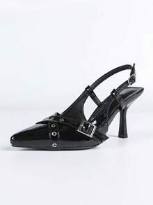 Women's Black Pointed Toe Rivet Fashion Party Sexy Ballroom Casual Personalized Commute Soft Bottom Comfortable Wearable Shoes - Black - View 6