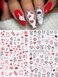 6 miếng dán móng tay 3D hình trái tim và chữ cái hoạt hình dễ thương màu đỏ chủ đề Ngày Valentine, tự dính, thích hợp cho việc tự làm móng tại nhà và thiết kế móng tại salon. - Nhiều màu - Xem 4