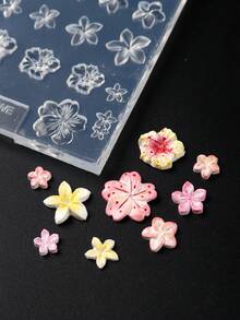 1个硅胶美甲模具，春季芙蓉花蛋花五瓣盛开设计，3D雕刻模板，凝胶指甲油模板，DIY美甲配件工具 - 無色 - 查看 5