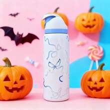 0-Wa Iaaa Blue Bows Insulated Stainless Steel Water Bottle With Straw, Sports Water Bottle, Great For Travel, 32 Oz, The Color Is Adorable And Will Make You Feel Happy. It Is Suitable As A Gift For Birthdays, Halloween, Thanksgiving, Valentine's Day, Christmas And New Year. - 藍白色 - 查看 3