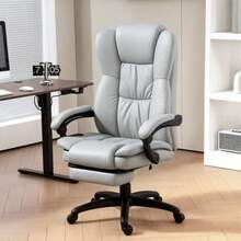 Office Chair With Massage Function, Ergonomic Reclining Office Chair, Height-Adjustable Executive Chair With Swivel Function, Footrest, Remote Control, Faux Leather, Light Gray - Light Grey - View 8