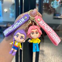 1pc K-POP Idol Girl Group Silicone 3D Keychain With Members/Cute Mascot Characters, Multi-Color Printed Lanyard + Metal Key Ring, Soft & Delicate Texture, Fan Merchandise Backpack Key Chain Decoration - Multicolor - View 2