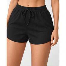 Short Feminino Preto Canelado Básico Elastano Larguinho - Preto - Visão 4