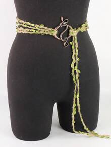 1 Set Green Leaf Handmade Woven Rope And PU Leather Buckle, Vintage Viking Market LARP Elf Forest Costume Roleplay Props DIY Strap Renaissance Period Accessories Halloween,For Summer Costume - A - View 12