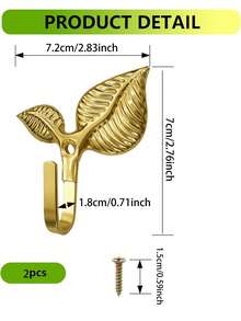 2pcs Leaf Shaped Metal Curtain Hooks With Screws, Multi-Color Options, Suitable For Wall And Curtain Rods - Multicolor - View 4