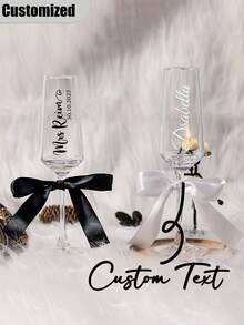 Personalized Champagne Flutes, Customized Champagne Glasses For Bride And Bridesmaids - Reusable, Machine Washable, Customized Champagne Flutes With Bow/Bride And Bridesmaid Wedding Party Glasses - Multicolor - View 6