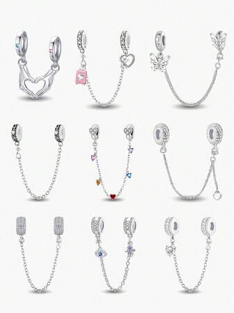 1条925纯银多色装饰安全链，适合DIY手链，女士饰品。