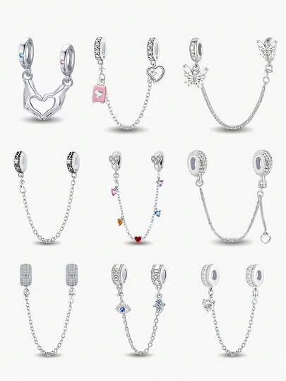 1pc 925 Sterling Silver Multi-Color Decorative Safety Chain, Suitable For DIY Bracelet Jewelry For Women