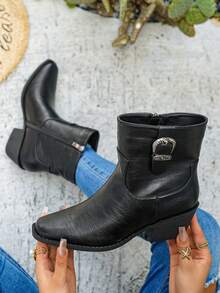 Giày bốt cao bồi nữ kiểu phương Tây mới, mang phong cách châu Âu và Mỹ, với họa tiết thêu truyền thống, kiểu dáng thoải mái, mũi vuông, gót thấp, đế chống trượt, chống mài mòn và không gây mỏi, phù hợp cho các bữa tiệc cao bồi và thời trang đường phố trong các lễ hội hàng ngày. - màu đen - Xem 2