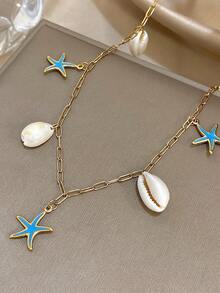 1件装18K镀金不锈钢海星吊坠项链，女士夏季项链首饰礼品 - 彩色 - 查看 2