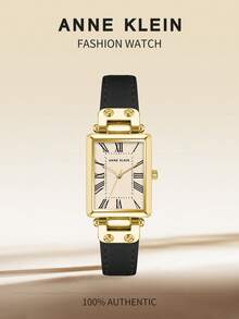 Anne Klein 女士石英正装腕表，配真皮表带 - 黑色 - 查看 1
