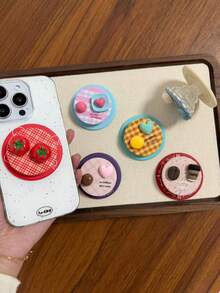 Cute Tomato Heart Magnetic Phone Holder DIY Coffee Pattern Dual-Layer Phone Grip Stand Air Cushion Pull-Push Phone Holder - Multicolor - View 2