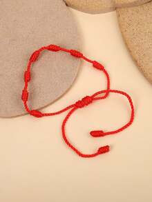 1/2/6pcs Exquisite Versatile Minimalist Red Handmade Braided Lucky Bracelet Suitable For Men And Women, Holiday Party, Vacation, Daily Wear, Elegant Valentine's Day, Carnival, Wedding Season, Back To School Season, Body Jewelry, Gift, Birthday Gift - Multicolor - View 3