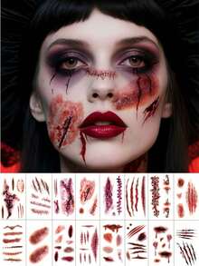 16 Sheets Zombie Tattoos Waterproof Realistic Stitches Wound Temp Sticker With Scratch Fake Blood Wounds Bite Mark For Costume Prank Cosplay Makeup Karneval Fasching Rave Festival Party - Multicolor - View 11