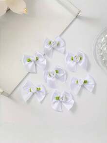 30pcs/Set Bow Tie Rose Flower 3cm Ribbon With Leaves, Handmade DIY Small Flowers For Clothing, Shoes, Toys, Accessories, Ribbon Flower Headpieces, Gift Box Decor, Home & Apparel Accessories - Multicolor - View 17