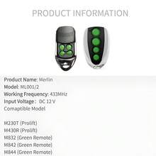 Merlin Prolift 230T 430R M832 M842 M844 车库门遥控器替换件 433MHz 4键滚动码开门器发射器 - 綠色 - 查看 5