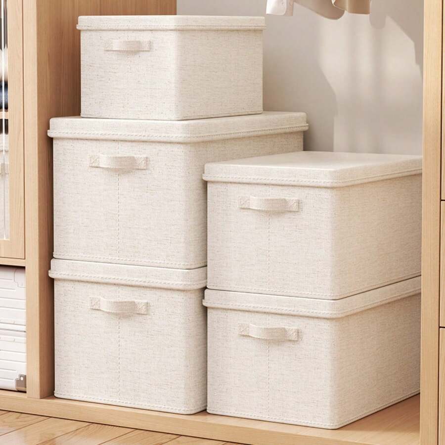 2pcs Foldable Clothes & Bedding Storage Boxes With Lids, Suitable For Organizing Pants In Closet, Home & Dorm - Rice - View 1