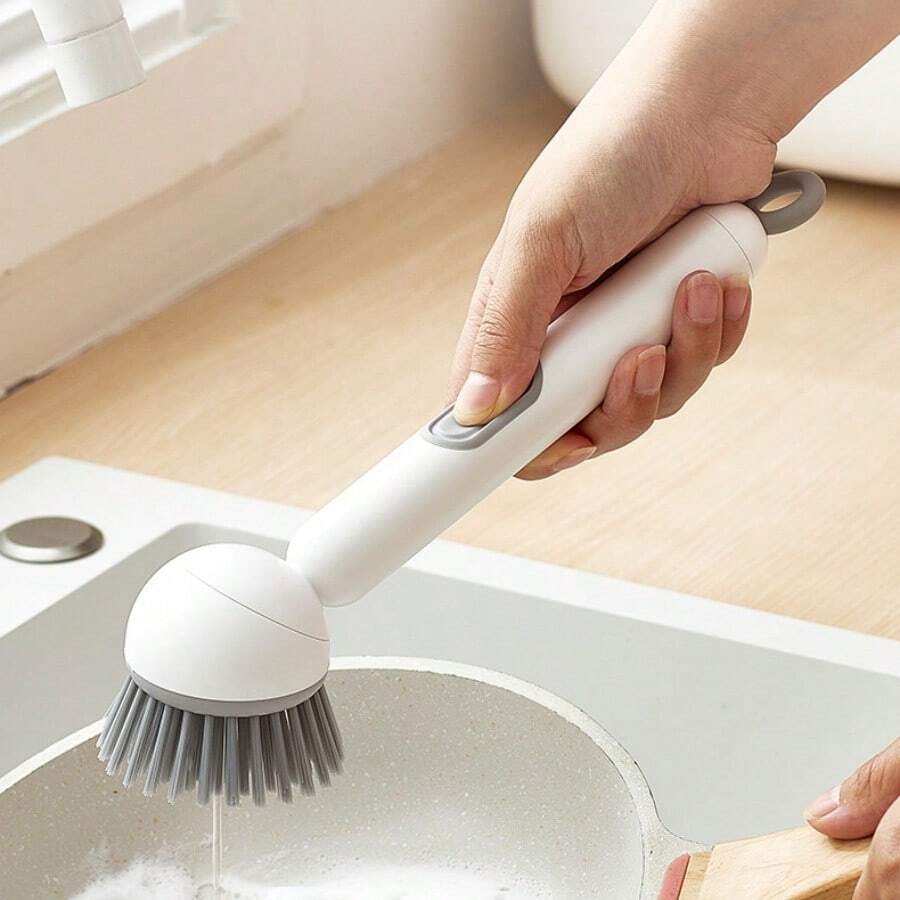 1 pieza Cepillo de cocina de mango largo con jabón líquido, herramienta de limpieza de ollas giratoria, cepillo exclusivo para platos y ollas de cocina, cepillo de limpieza multifuncional - Multicolor - Ver 1