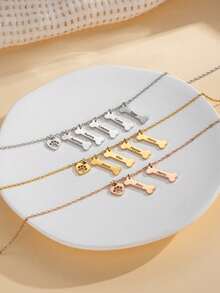 1pc Personalized Dog Paw & Bone Necklace With Engraved Name, Minimalist Stainless Steel Pendant Necklace, Gift For Pet Lovers, Friends, Valentine's Day, Birthday, Party - Silver+Style 3 - View 5