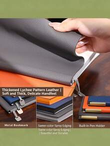 1 pieza Cuaderno de lujo con grano de litchi, papel de 100 g/m², sin sangrado, anti-plumaje, escritura suave | Cubierta de piel de PU gruesa, textura agradable para la piel | Diseño de bordes de color elegante, adecuado para diario, oficina, notas, regalos (Duradero y elegante) #Cuaderno #Diario #Regalo Premium #Suministros de oficina #Escritura - Multicolor - Ver 7